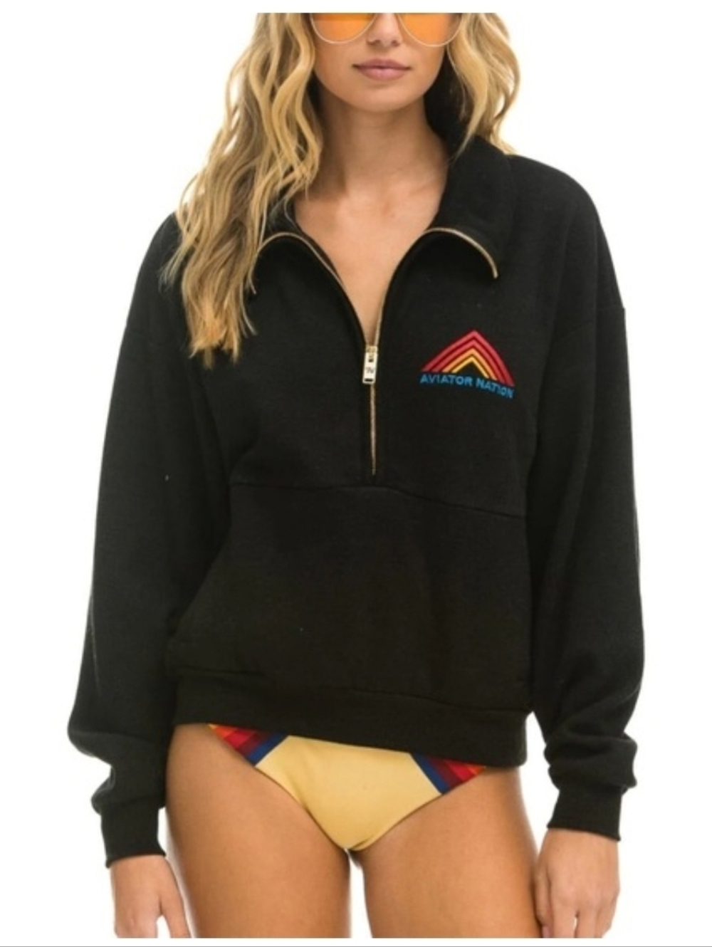Aviator Nation Black Half 1/4 Zip Sweatshirt $220